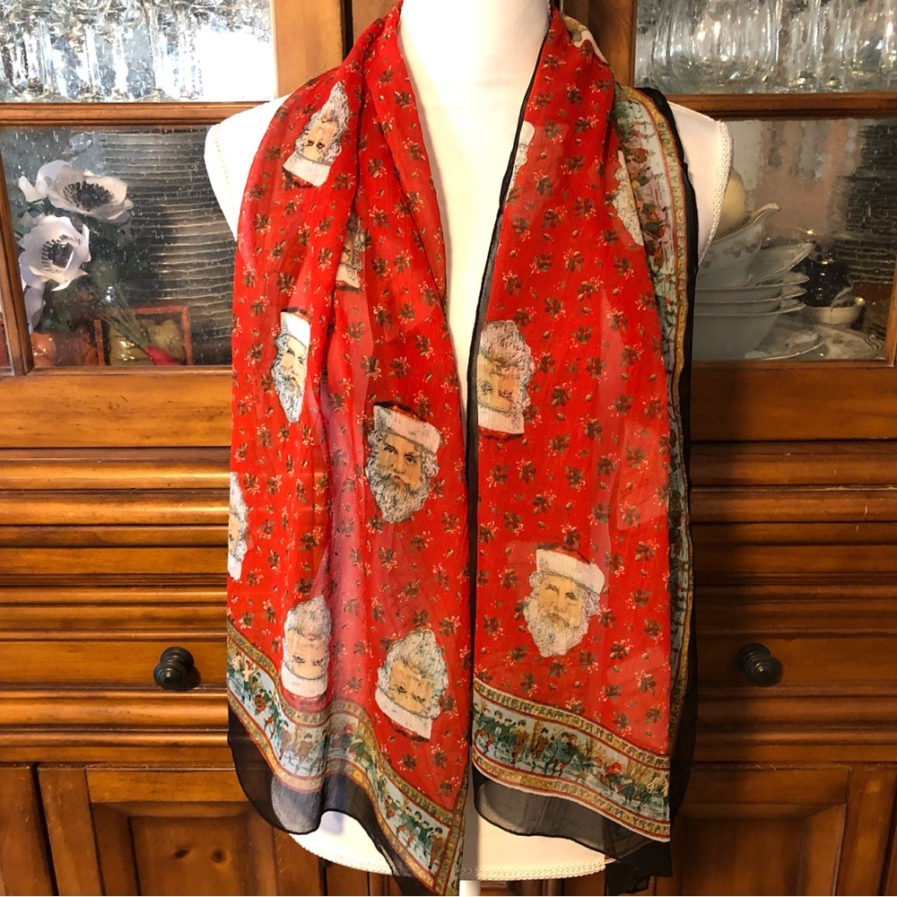 All that Glitters Santa Print Red Scarf